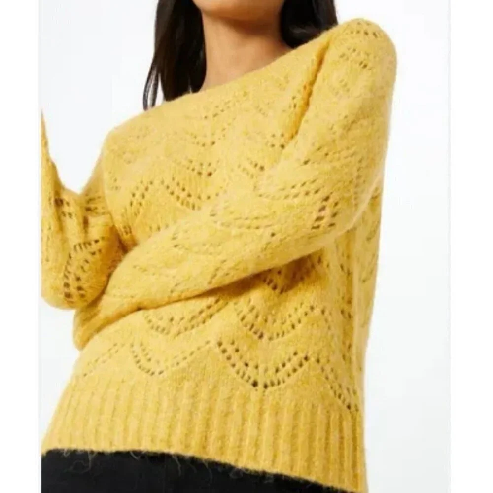 American Eagle Mustard Yellow Pointelle Knit Sweater Women’s Size XS